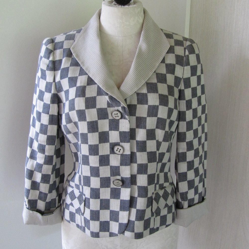 EMPORIO ARMANI Short Check Jacket, Size 8